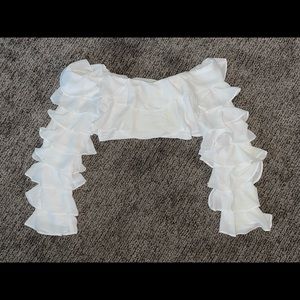 White ruffled long sleeve crop with built in shelf bra